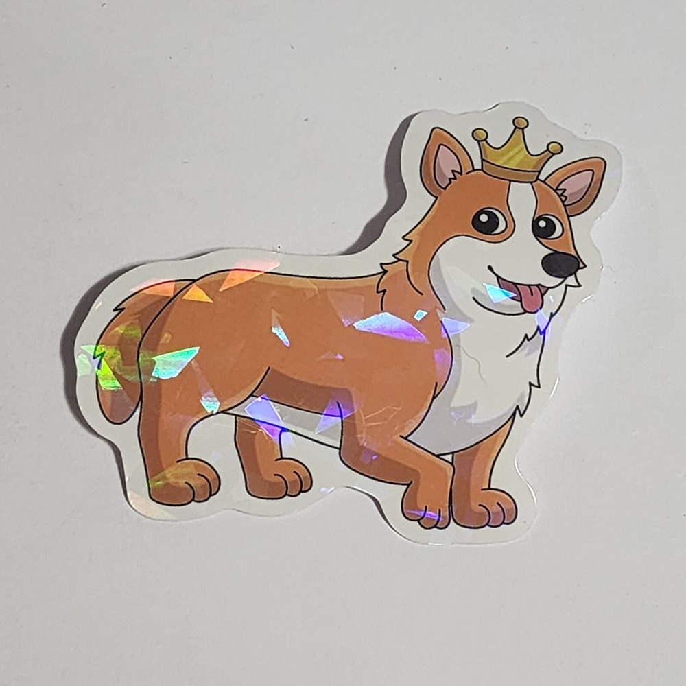 King Corgi Dog Sticker Decal Shiny Holographic Cartoon Crown 2.5 Inch NEW